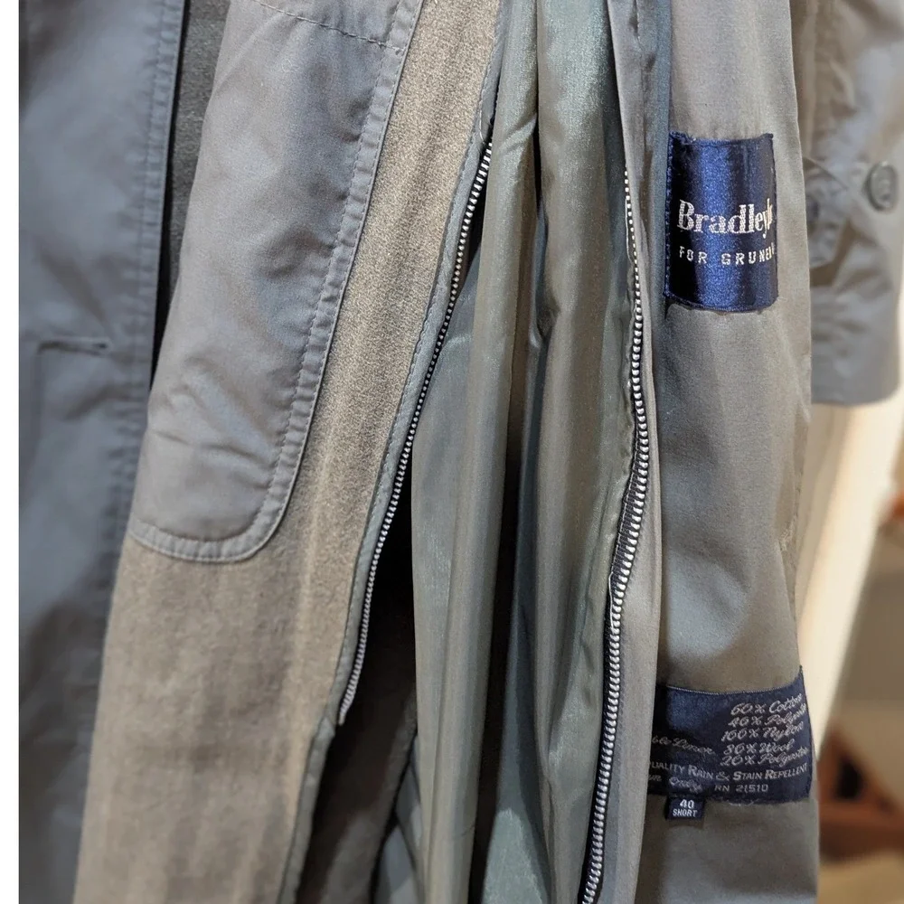 Bradley Jons for Gruner‎ & Co Olive Green Trench Coat Removable Liner 40 Short